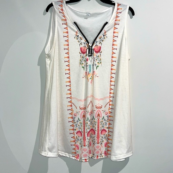 Tops - Off white pink green floral top. Size XXL.